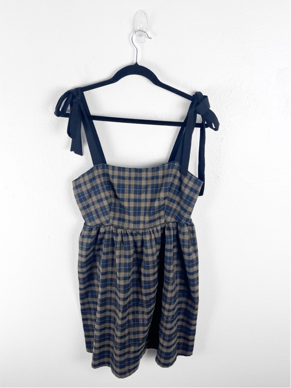 CIDER Brown Tartan Plaid Tie Shoulder Straps Back Zipper Closure Dress Medium